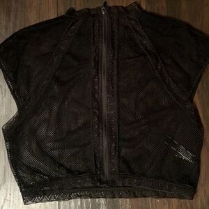 NWOT Victoria Secret Black Mesh/ Lace Mock Neck Zip-Up Crop Top Short Sleeve